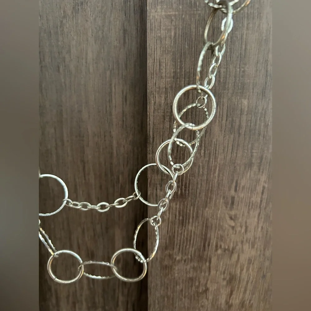 Silver Multi-Ring Layered Necklace Women's Jewelry 2 Strand Chain
